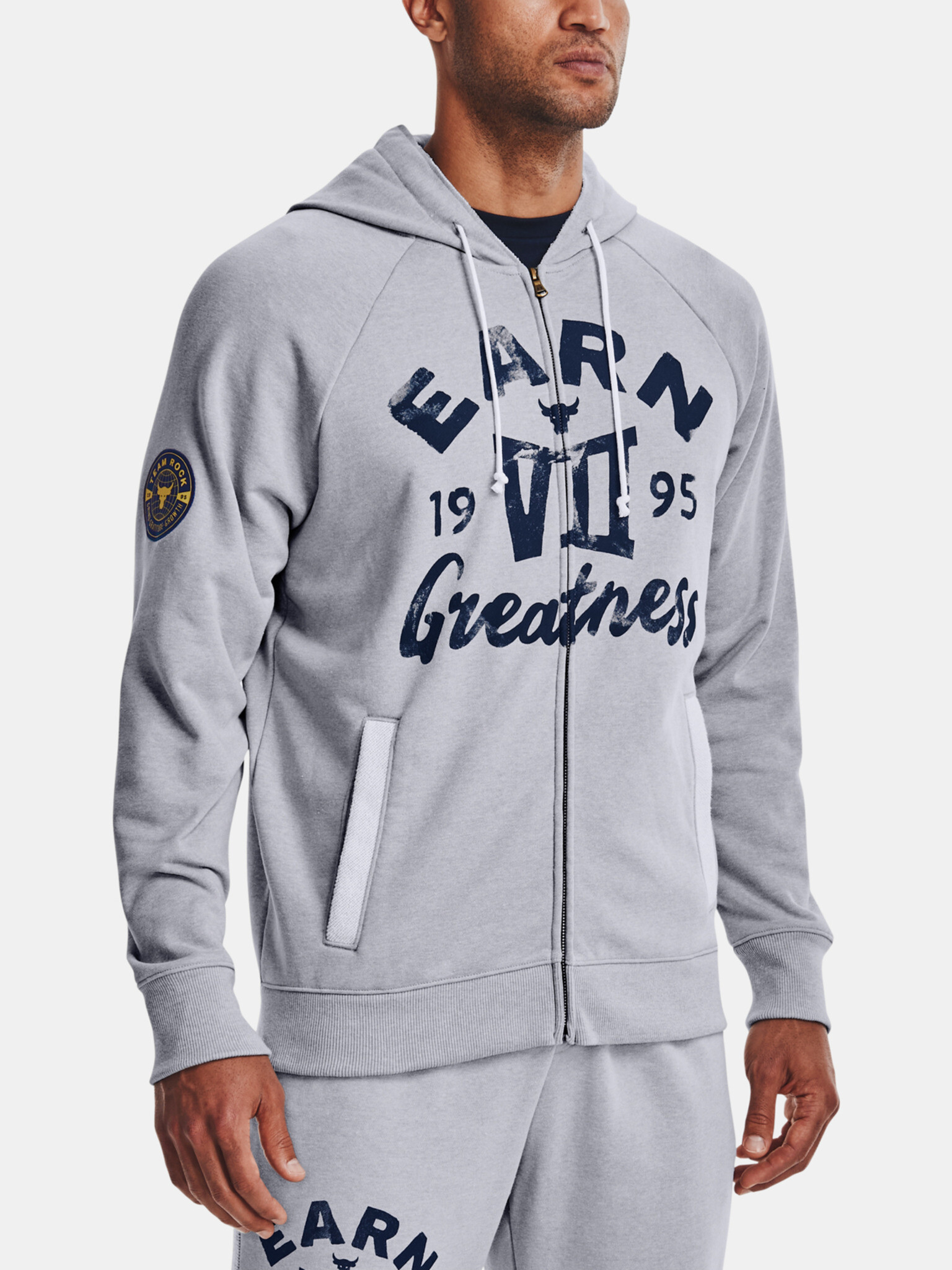 Under Armour UA Project Rock Hvywght Terry FZ Sweatshirt Siv - Pepit.bg