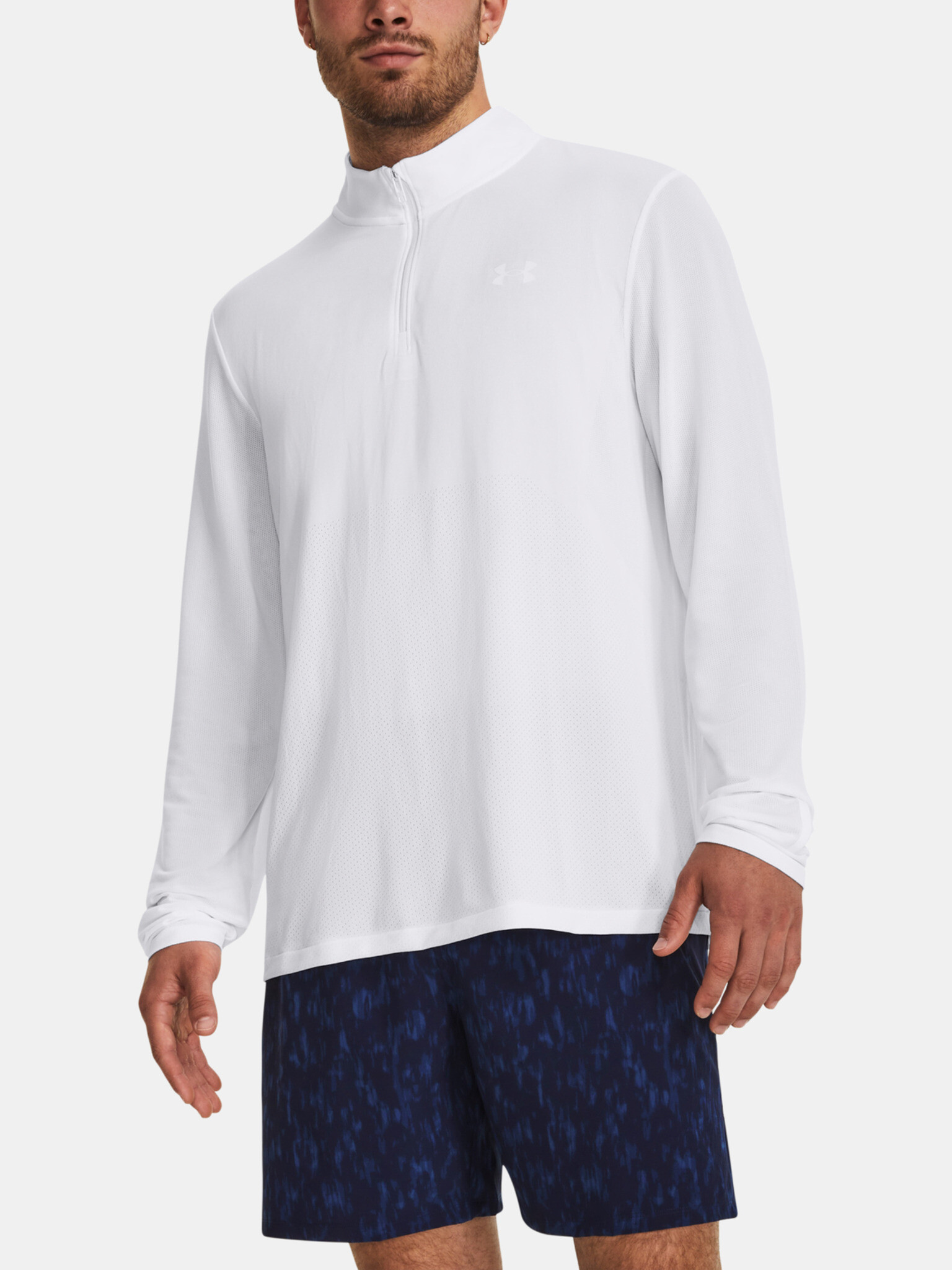 Under Armour UA Seamless Stride 1/4 ZIP T-shirt Byal - Pepit.bg