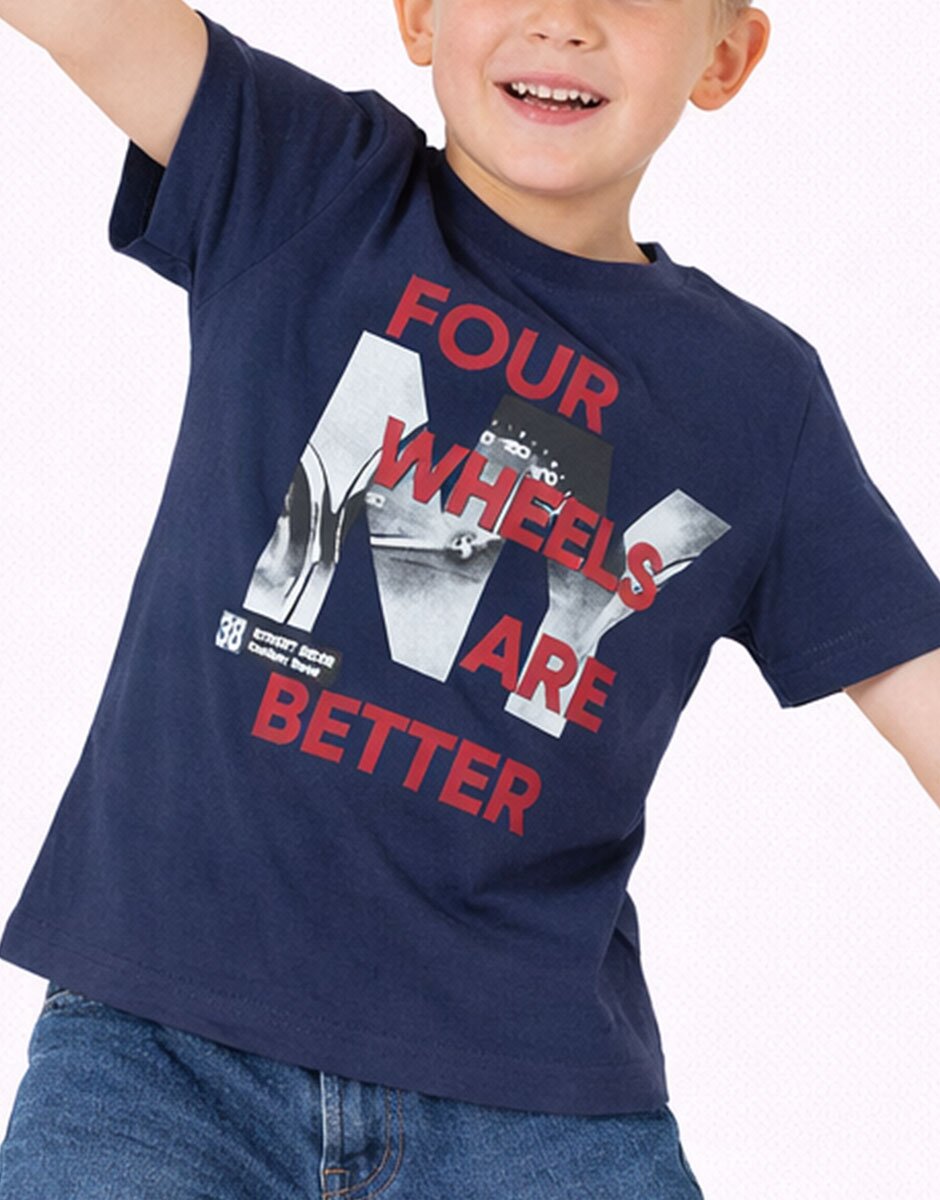 Chicco Boys Four Wheels Are Better Tee Dark Blue