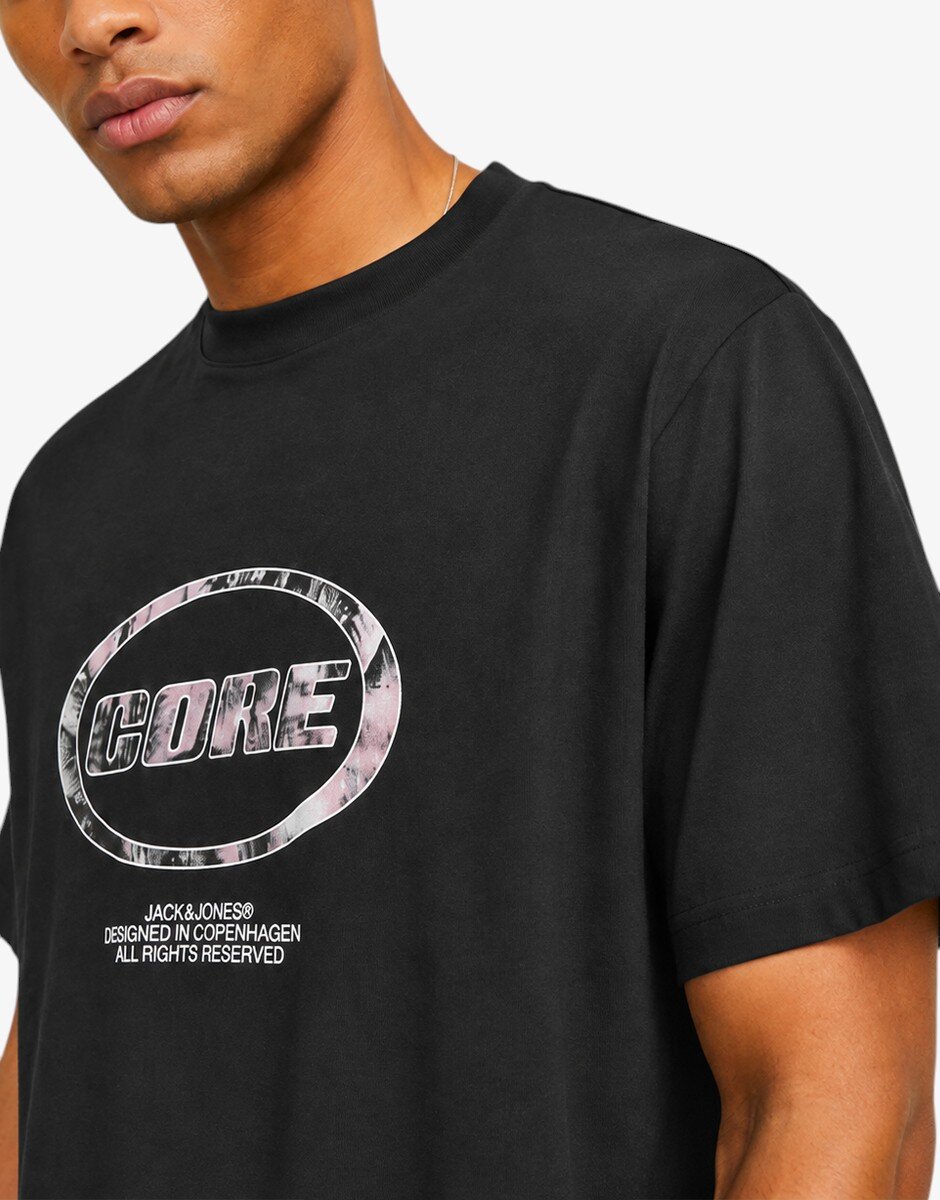 JACK&JONES Jcolido Aop Front Print Tee SS Crew Neck Black