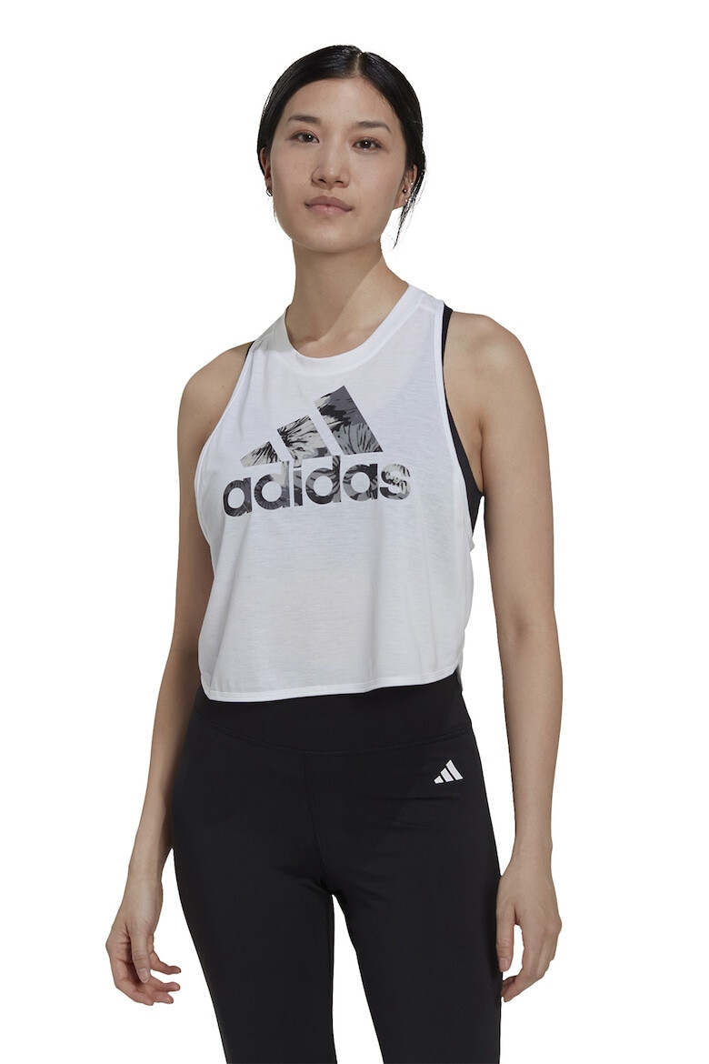 adidas Performance Къс фитнес топ с принт и лого - Pepit.bg