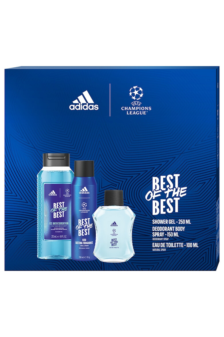 adidas Подаръчен комплект за мъже Uefa Best Of The Best: Тоалетна вода 10 мл + Дезодорант 150 мл + Душ гел 250 мл - Pepit.bg