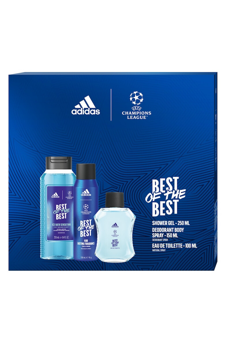 adidas Подаръчен комплект за мъже Uefa Best Of The Best: Тоалетна вода 10 мл + Дезодорант 150 мл + Душ гел 250 мл - Pepit.bg