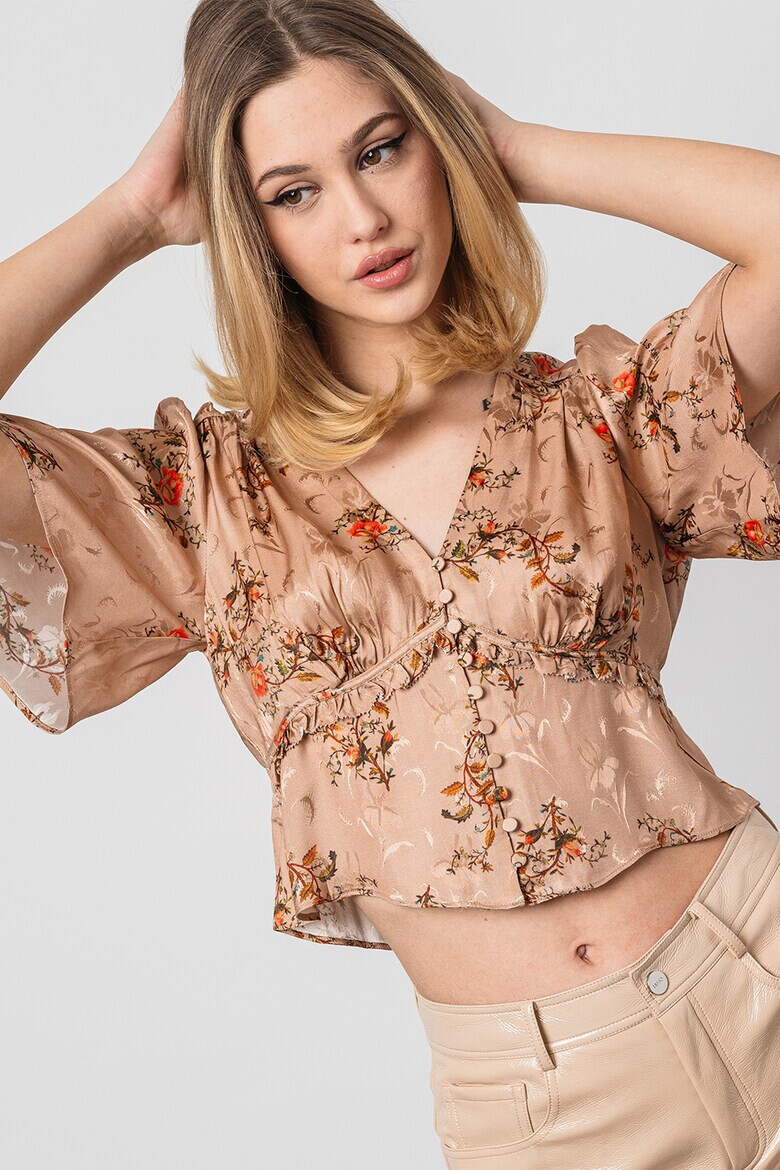 AllSaints Къса флорална блуза - Бежов - Pepit.bg