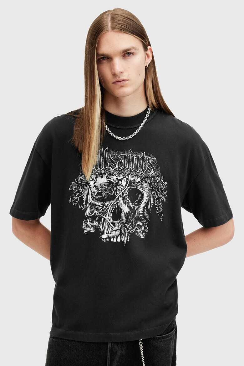 AllSaints Уголемена памучна тениска Morph Skull - Pepit.bg