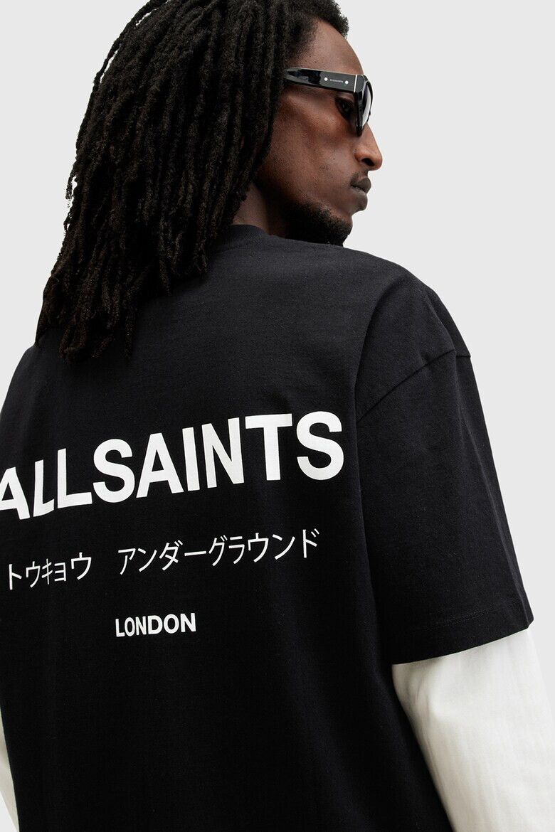 AllSaints Уголемена памучна тениска Underground с лого - Черен - Pepit.bg