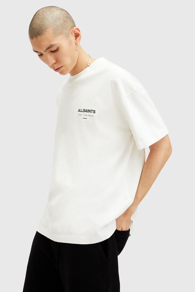 AllSaints Уголемена памучна тениска Underground с лого - Бял - Pepit.bg