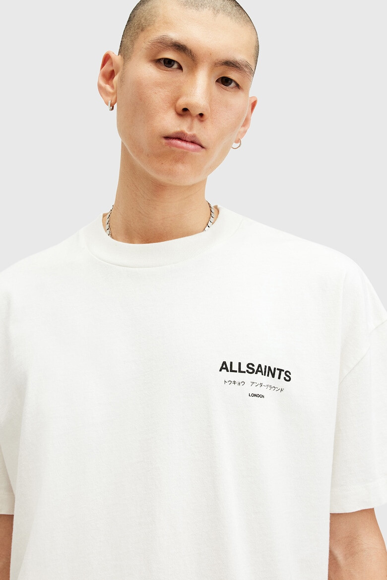 AllSaints Уголемена памучна тениска Underground с лого - Бял - Pepit.bg