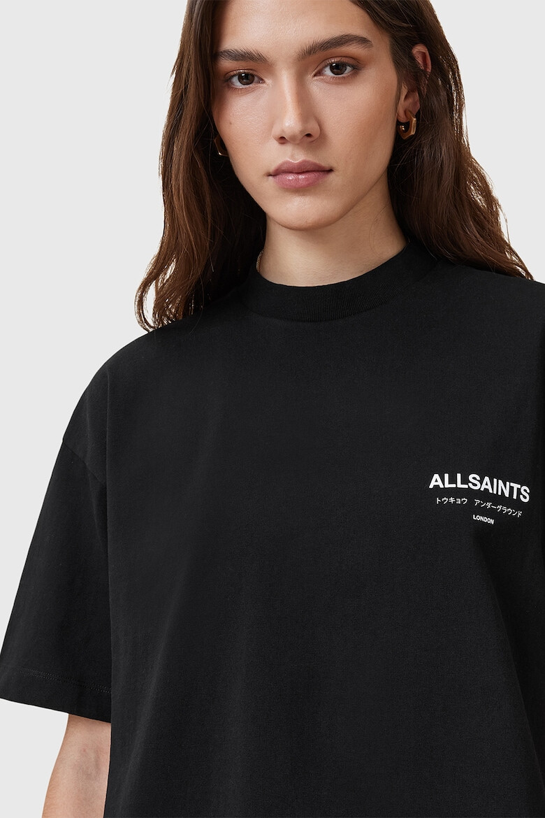 AllSaints Тениска Underground Etta от органичен памук с шарка на гърба - Черен/Бял - Pepit.bg