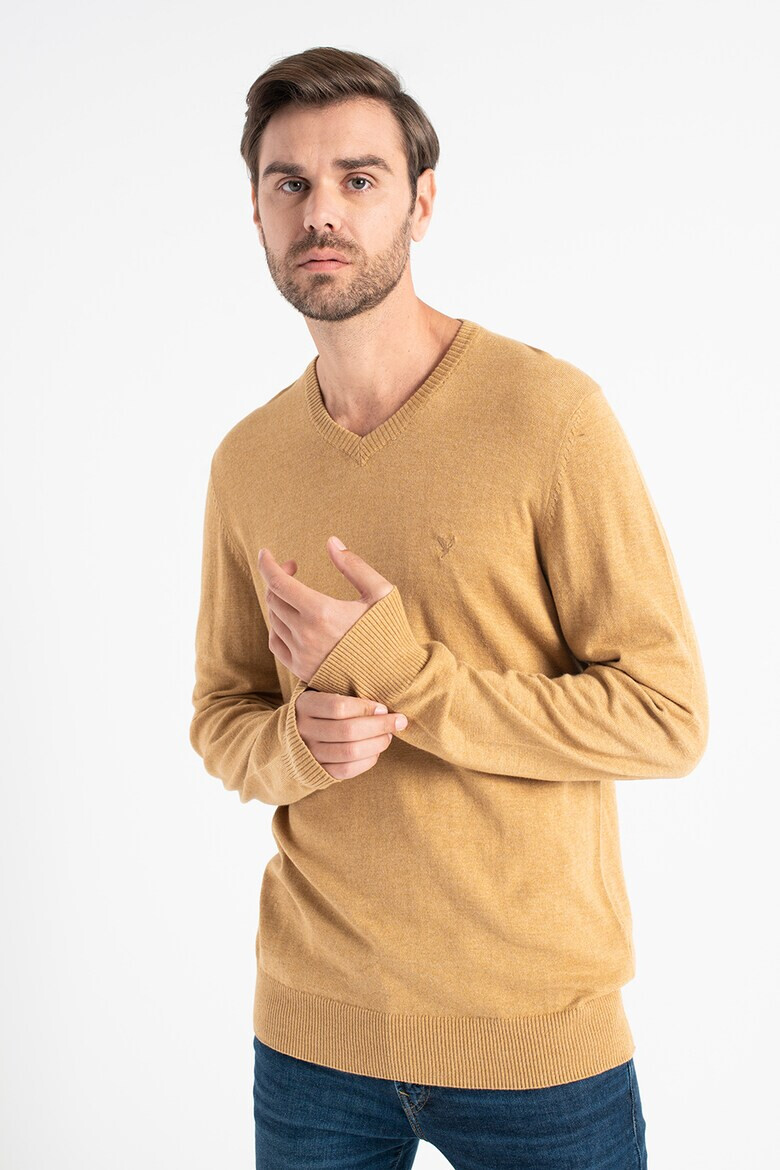 American Eagle Пуловер с шпиц деколте и лого - Pepit.bg