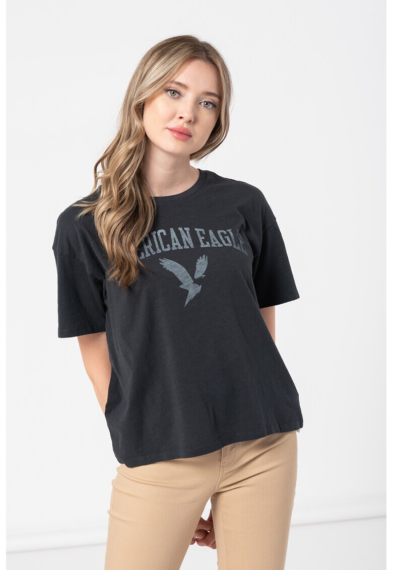 American Eagle Тениска с овално деколте и лого - Pepit.bg