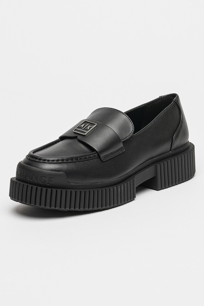 ARMANI EXCHANGE Кожени мокасини с платформа и лого - Черен - Pepit.bg