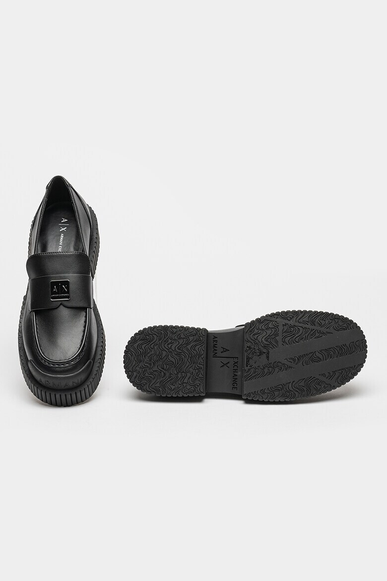 ARMANI EXCHANGE Кожени мокасини с платформа и лого - Черен - Pepit.bg