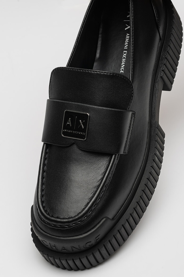 ARMANI EXCHANGE Кожени мокасини с платформа и лого - Черен - Pepit.bg