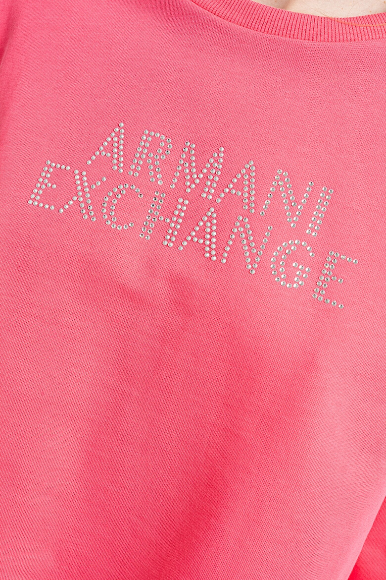 ARMANI EXCHANGE Къс памучен суитшърт с декоративни камъни - Pepit.bg