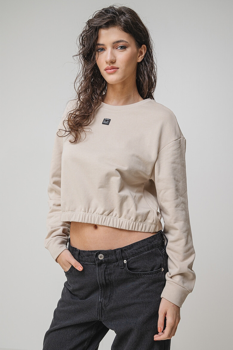 ARMANI EXCHANGE Къс суитшърт с лого - Слонова кост - Pepit.bg