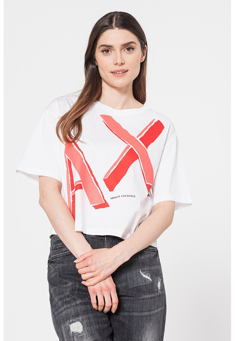 ARMANI EXCHANGE Къса памучна тениска с лого - Pepit.bg