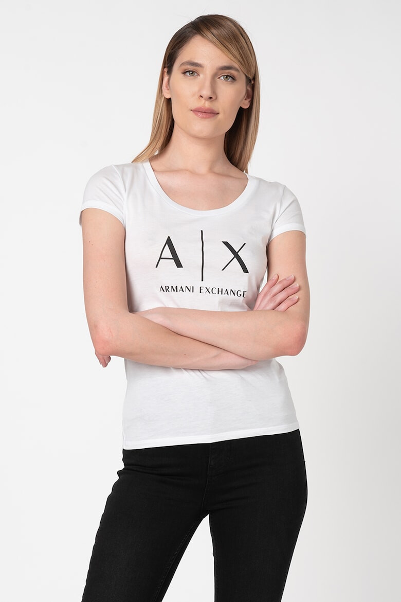ARMANI EXCHANGE Памучна слим тениска - Бял/Черен - Pepit.bg