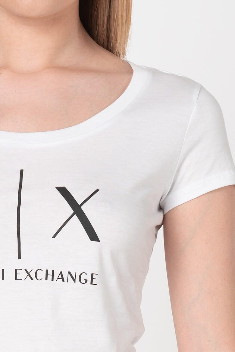 ARMANI EXCHANGE Памучна слим тениска - Бял/Черен - Pepit.bg