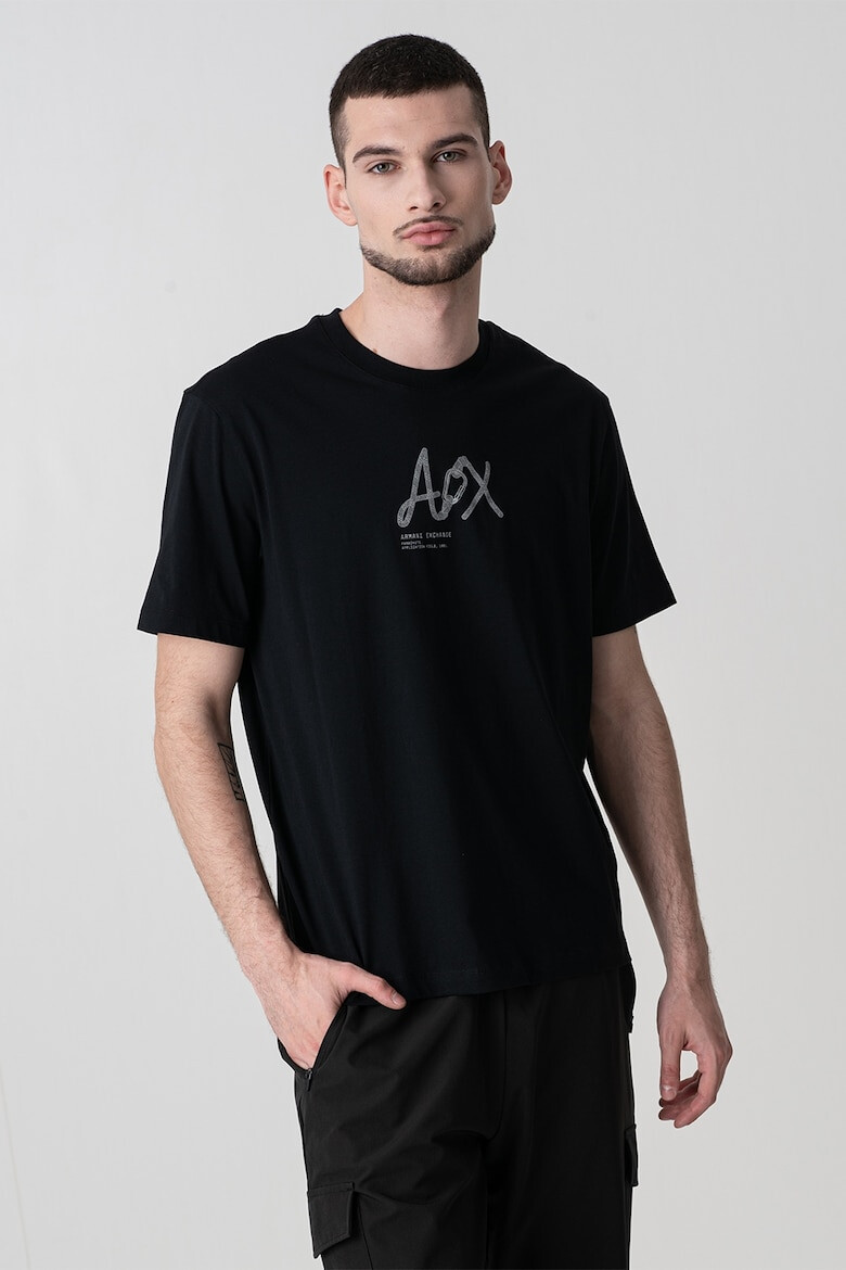 ARMANI EXCHANGE Памучна тениска с лого - Ултрамарин синьо - Pepit.bg