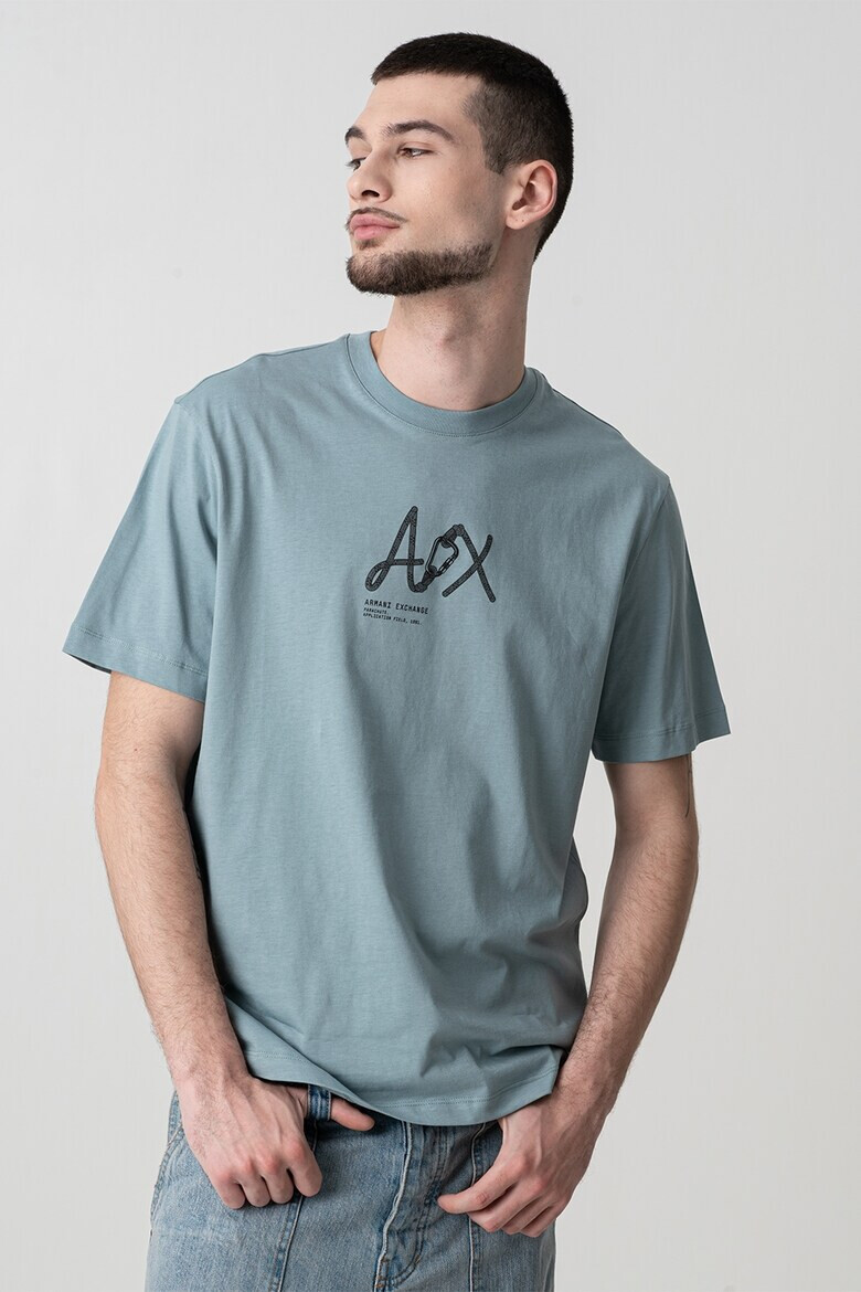 ARMANI EXCHANGE Памучна тениска с лого - Прашно синьо - Pepit.bg
