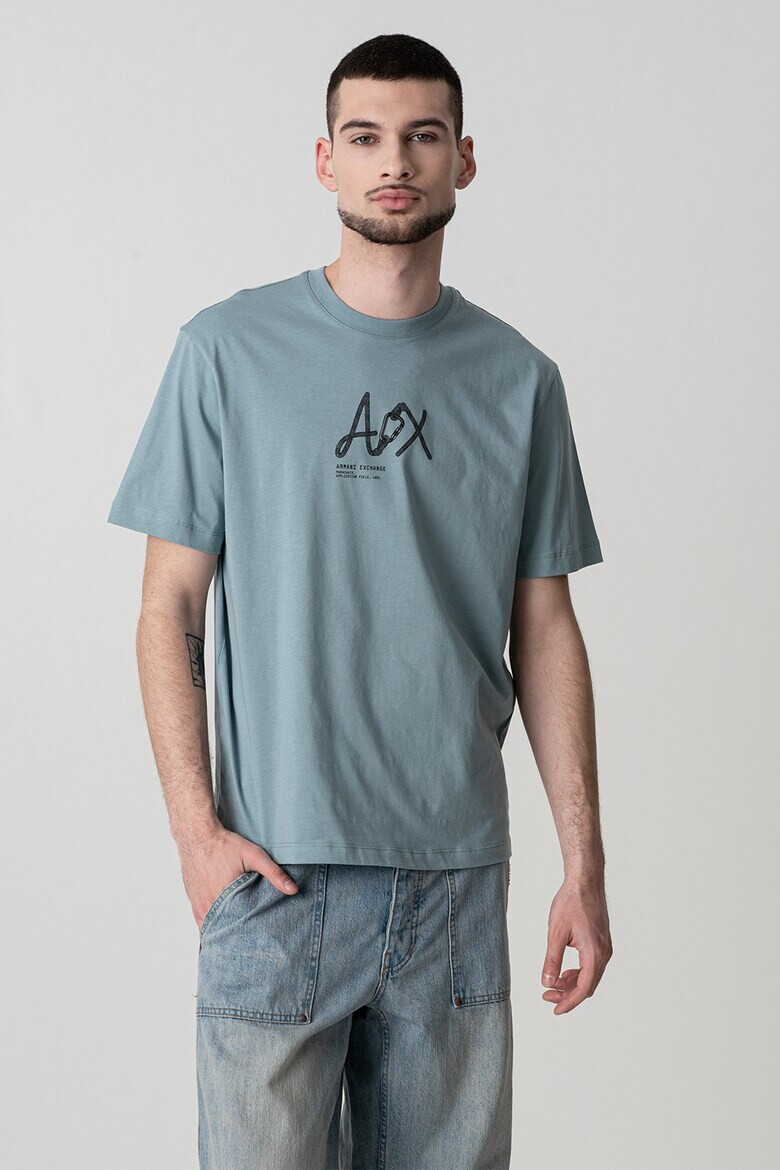 ARMANI EXCHANGE Памучна тениска с лого - Прашно синьо - Pepit.bg