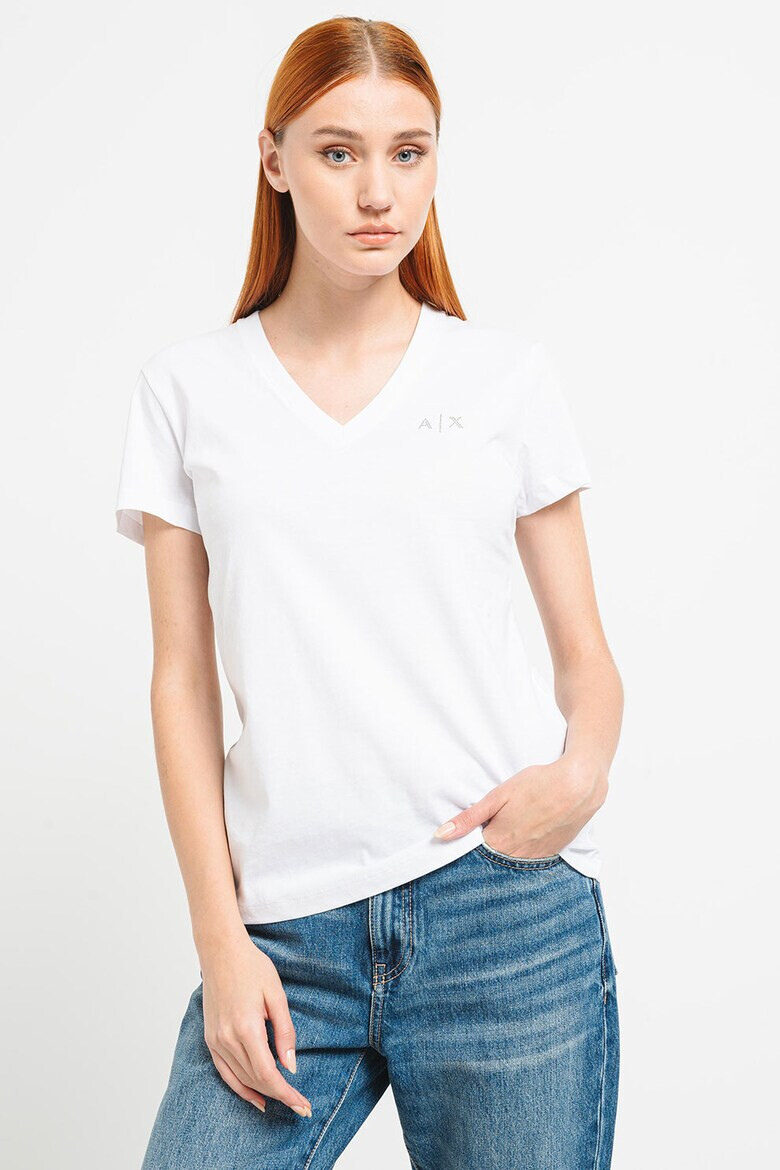 ARMANI EXCHANGE Памучна тениска с шпиц - Pepit.bg