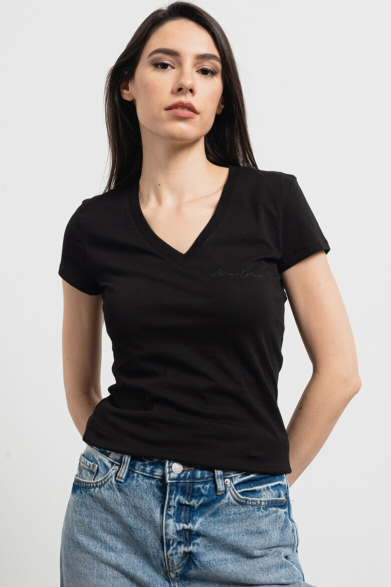ARMANI EXCHANGE Памучна тениска с шпиц - Pepit.bg
