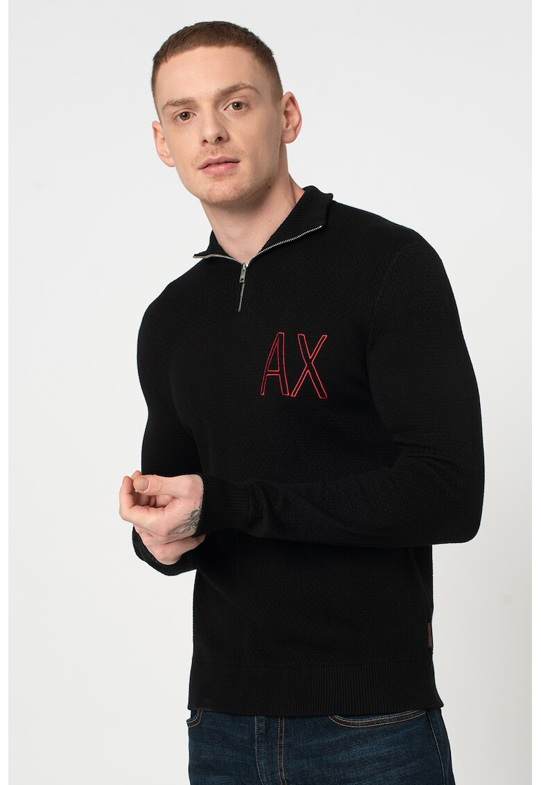 ARMANI EXCHANGE Пуловер с къс цип и лого - Pepit.bg