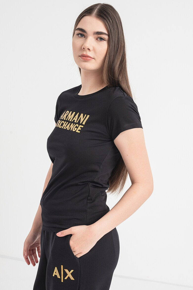 ARMANI EXCHANGE Тениска с овално деколте и брокат - Pepit.bg