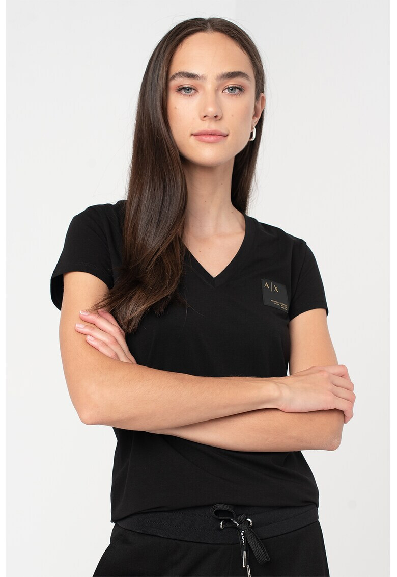 ARMANI EXCHANGE Тениска с шпиц деколте и лого - Pepit.bg