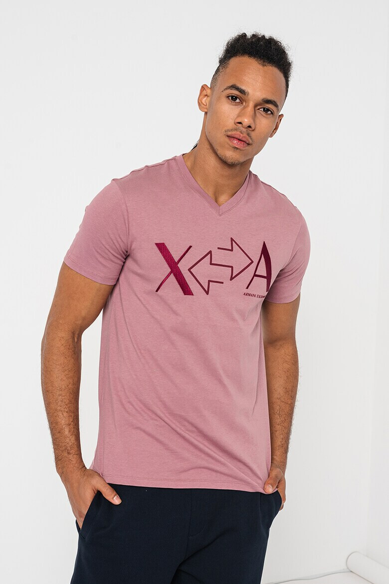 ARMANI EXCHANGE Тениска с шпиц и лого - Pepit.bg