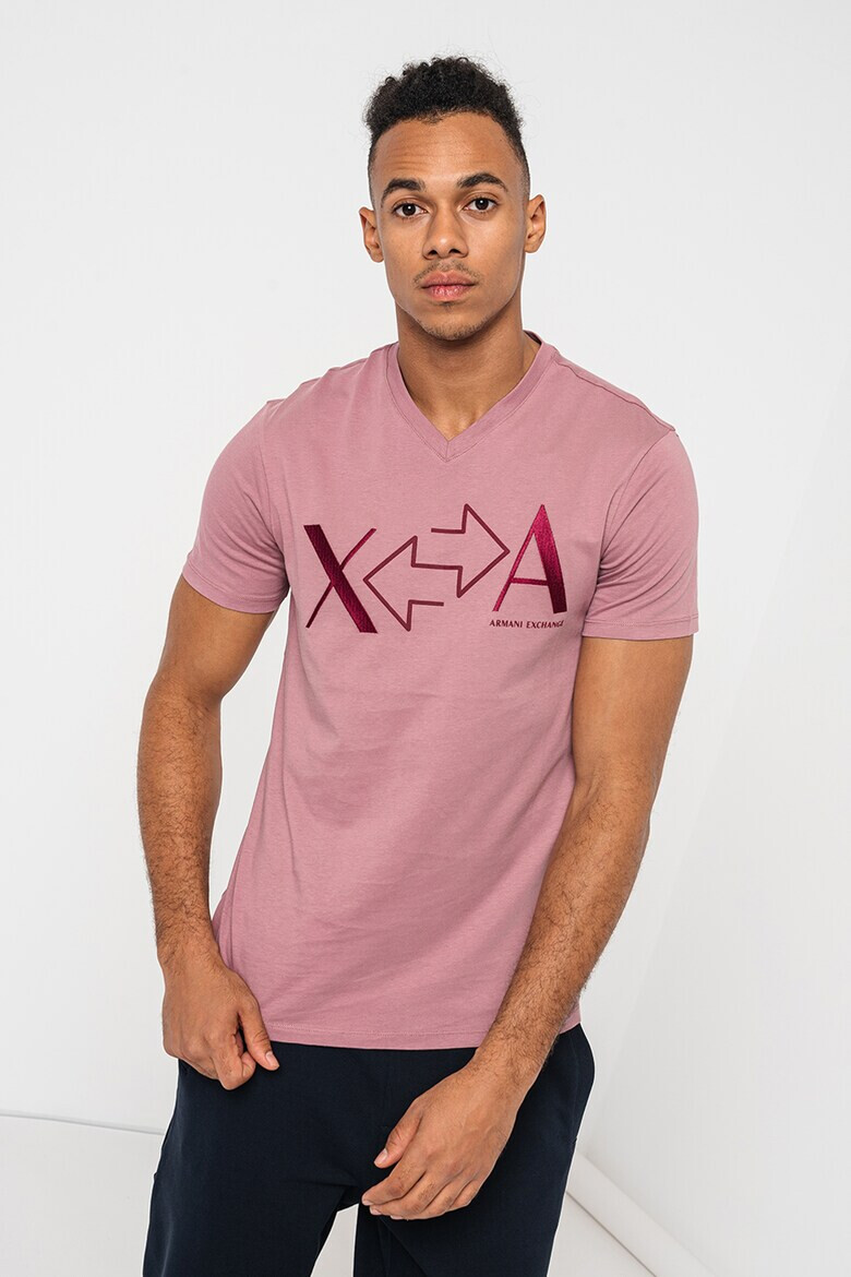 ARMANI EXCHANGE Тениска с шпиц и лого - Pepit.bg