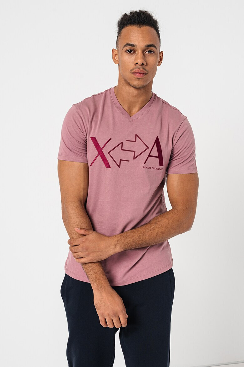 ARMANI EXCHANGE Тениска с шпиц и лого - Pepit.bg