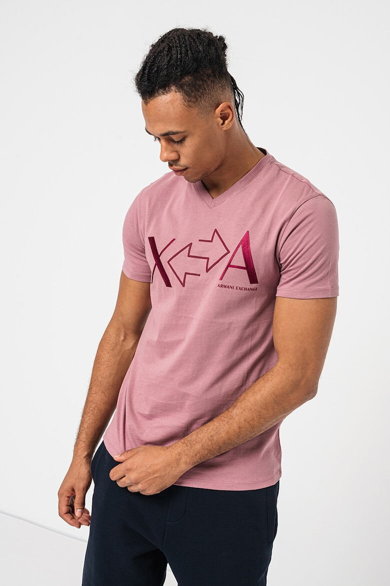 ARMANI EXCHANGE Тениска с шпиц и лого - Pepit.bg