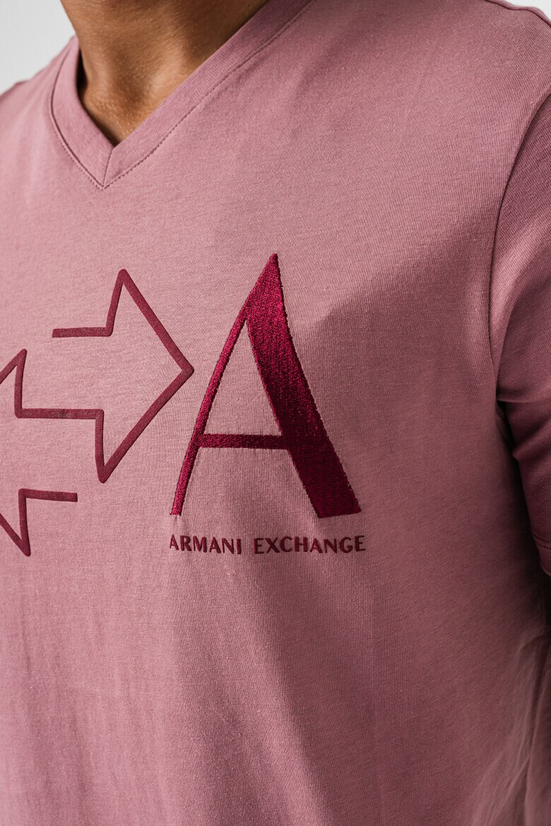 ARMANI EXCHANGE Тениска с шпиц и лого - Pepit.bg