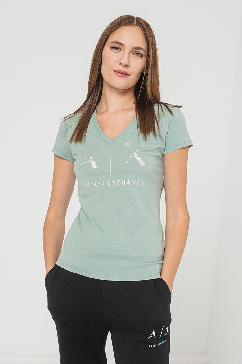 ARMANI EXCHANGE Тениска с шпиц и лого - Pepit.bg