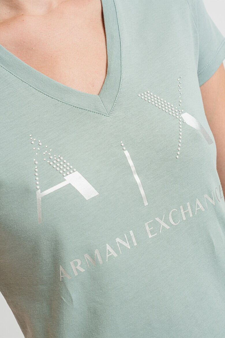 ARMANI EXCHANGE Тениска с шпиц и лого - Pepit.bg