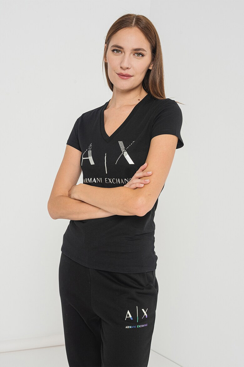 ARMANI EXCHANGE Тениска с шпиц и лого - Pepit.bg