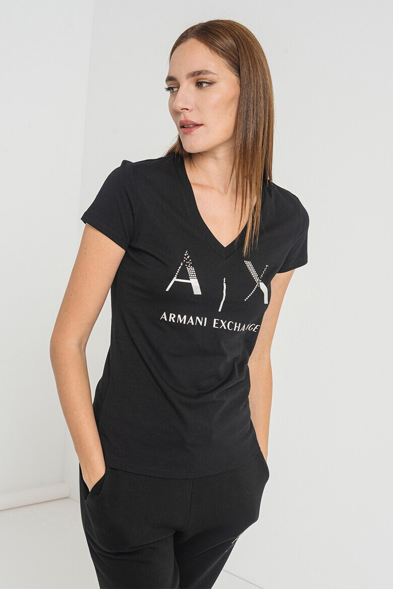 ARMANI EXCHANGE Тениска с шпиц и лого - Pepit.bg