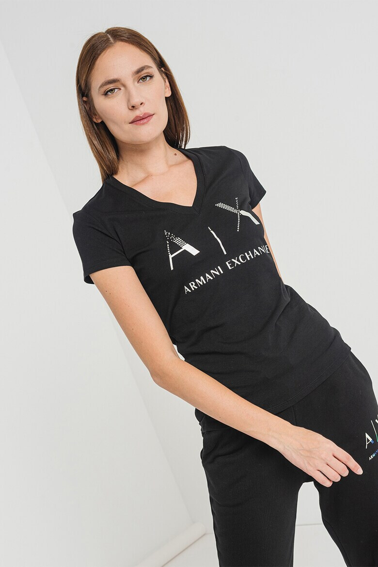 ARMANI EXCHANGE Тениска с шпиц и лого - Pepit.bg