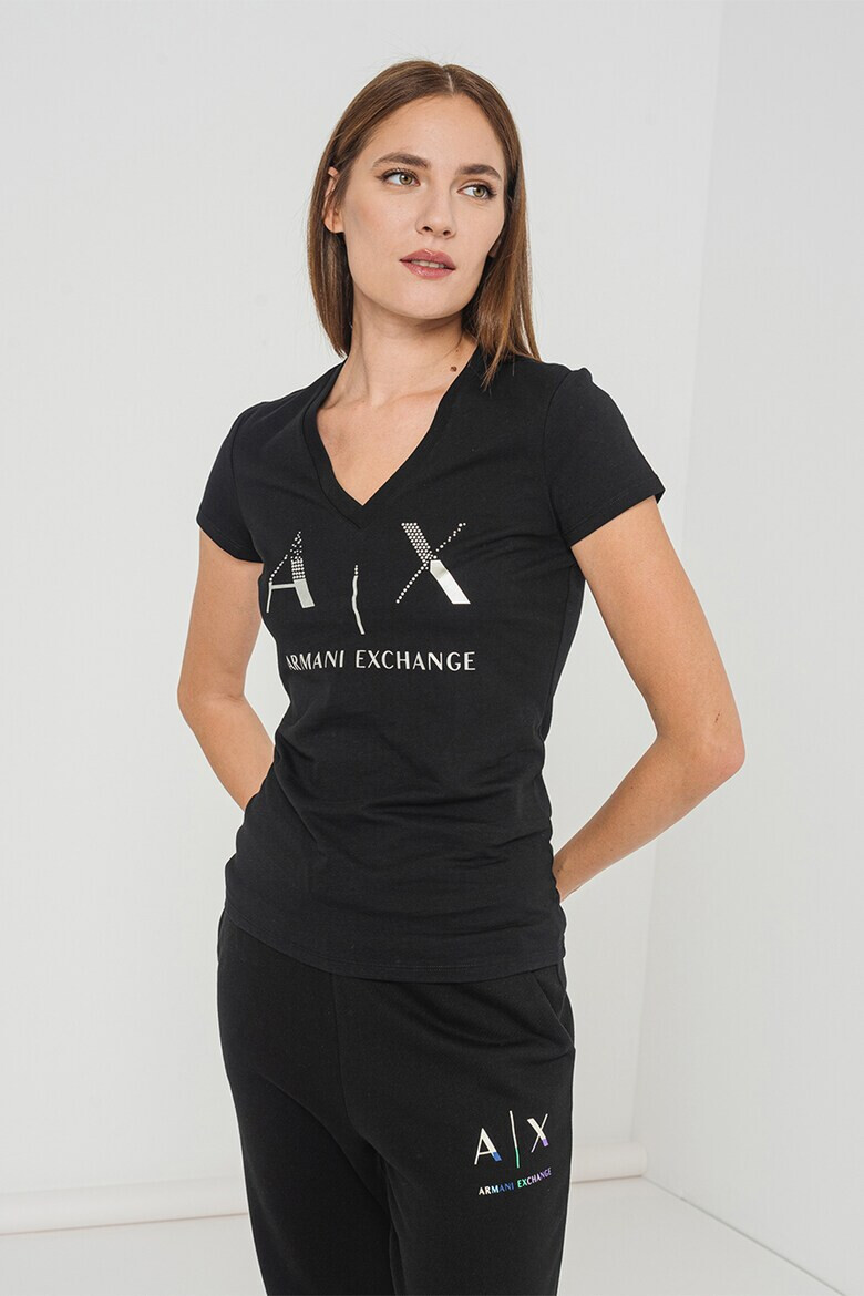 ARMANI EXCHANGE Тениска с шпиц и лого - Pepit.bg