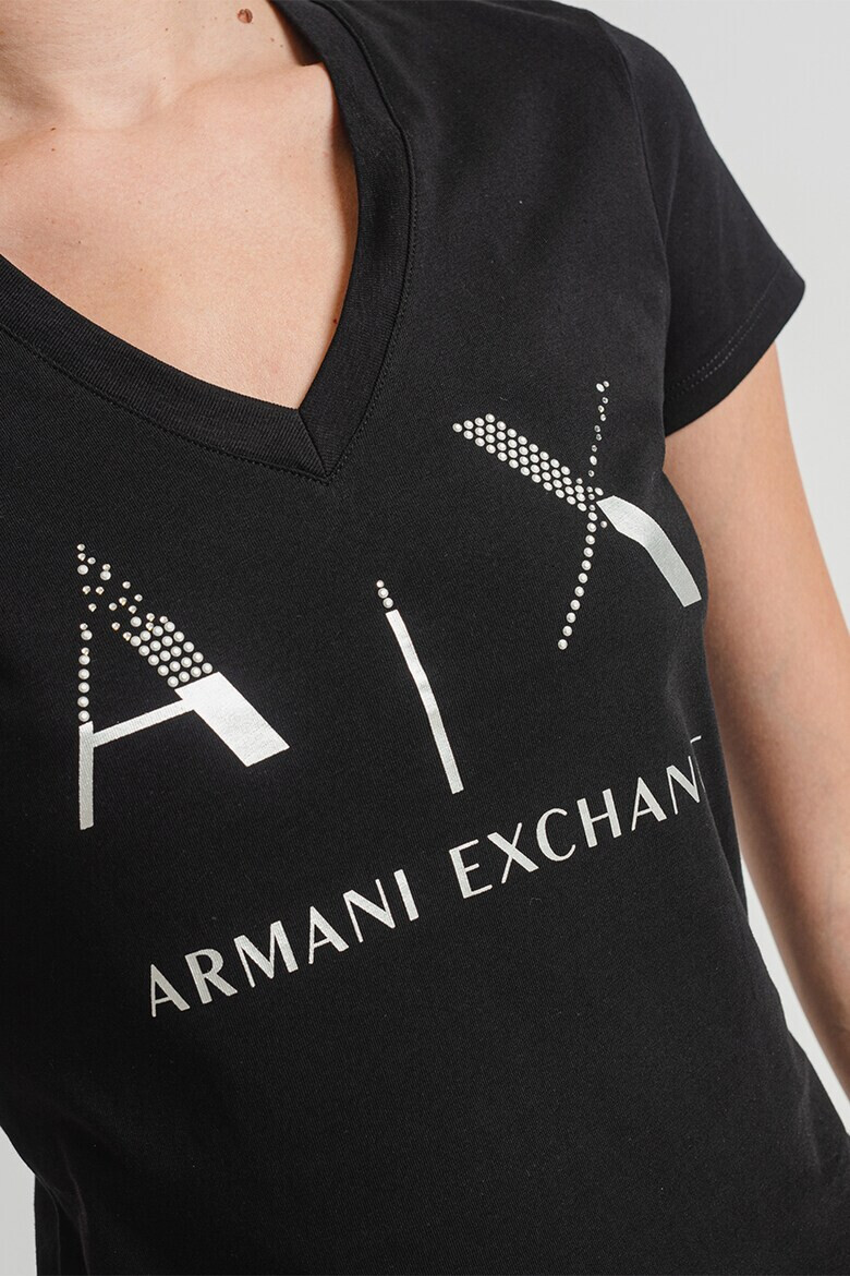ARMANI EXCHANGE Тениска с шпиц и лого - Pepit.bg
