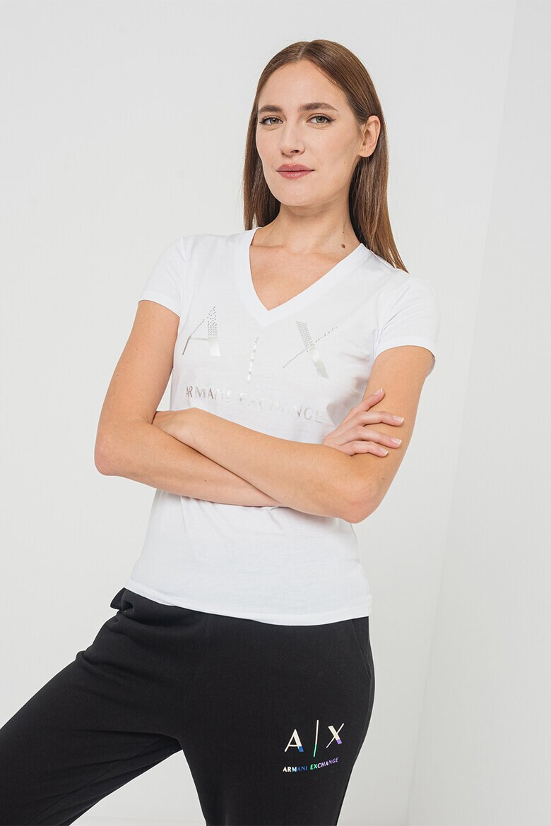 ARMANI EXCHANGE Тениска с шпиц и лого - Pepit.bg