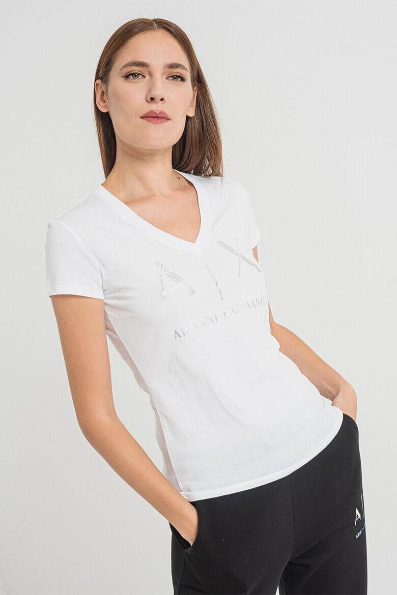 ARMANI EXCHANGE Тениска с шпиц и лого - Pepit.bg