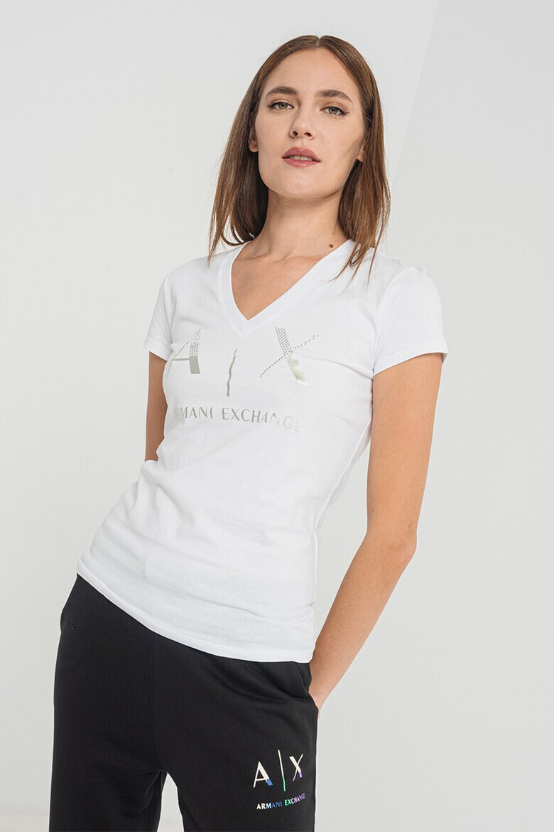 ARMANI EXCHANGE Тениска с шпиц и лого - Pepit.bg