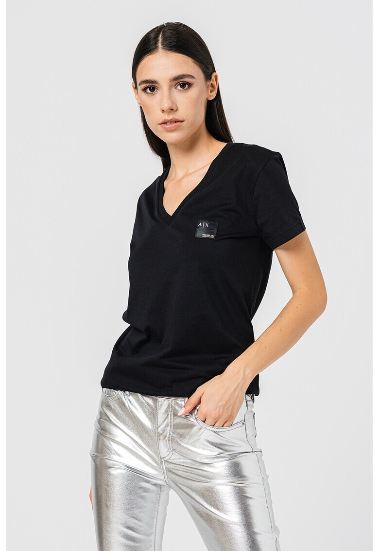 ARMANI EXCHANGE Тениска с шпиц и лого - Pepit.bg