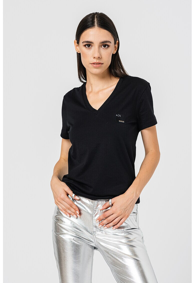 ARMANI EXCHANGE Тениска с шпиц и лого - Pepit.bg