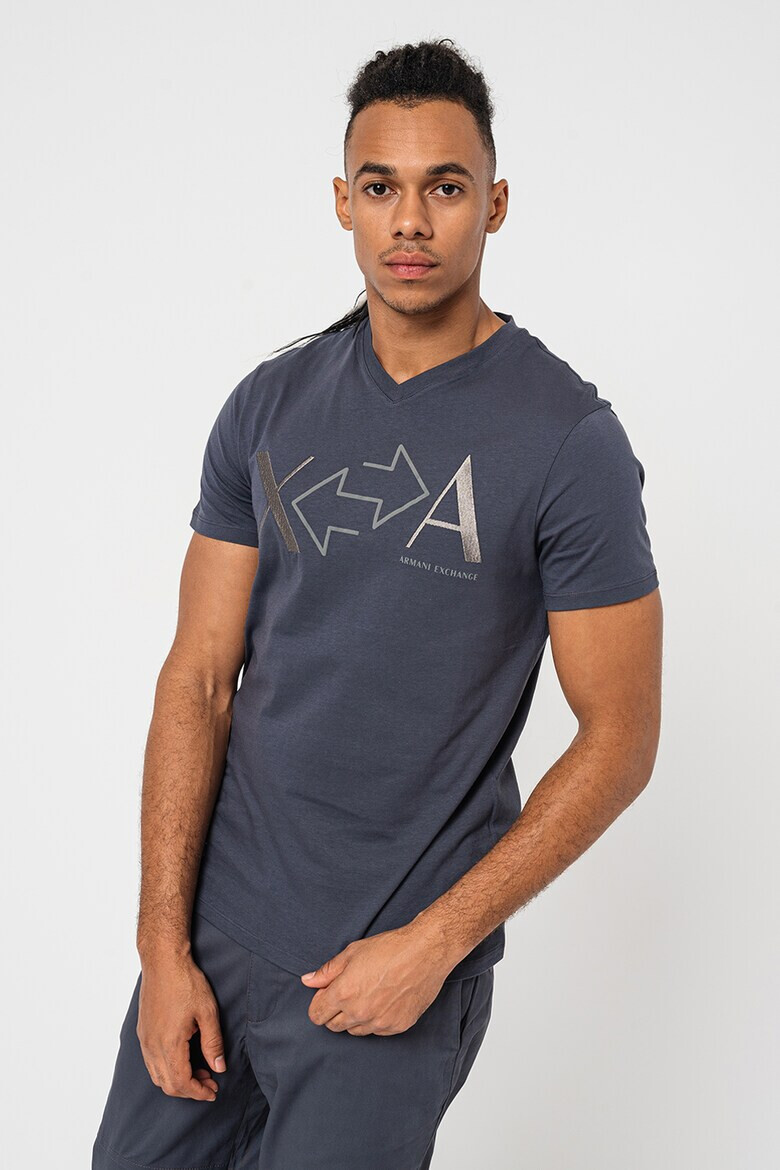 ARMANI EXCHANGE Тениска с шпиц и лого - Pepit.bg