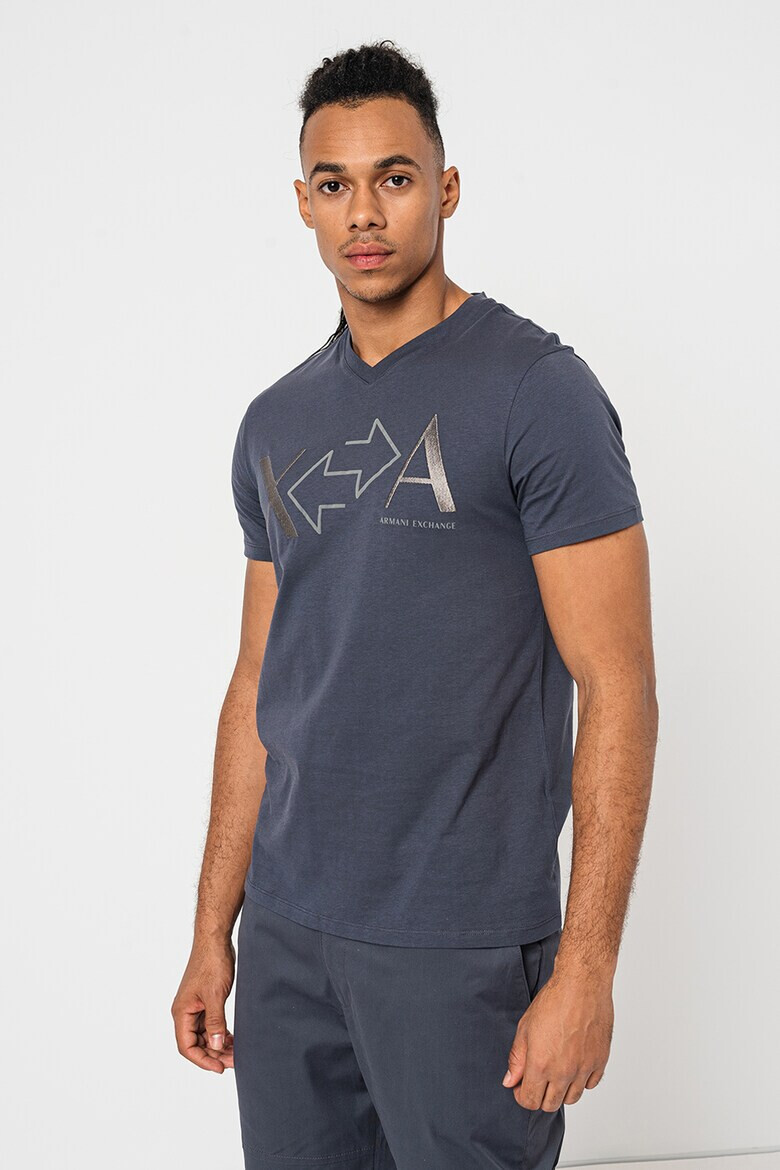 ARMANI EXCHANGE Тениска с шпиц и лого - Pepit.bg